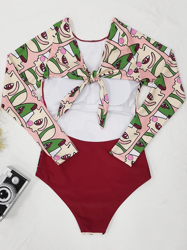 Abstract Print Long Sleeve Backless Wetsuit