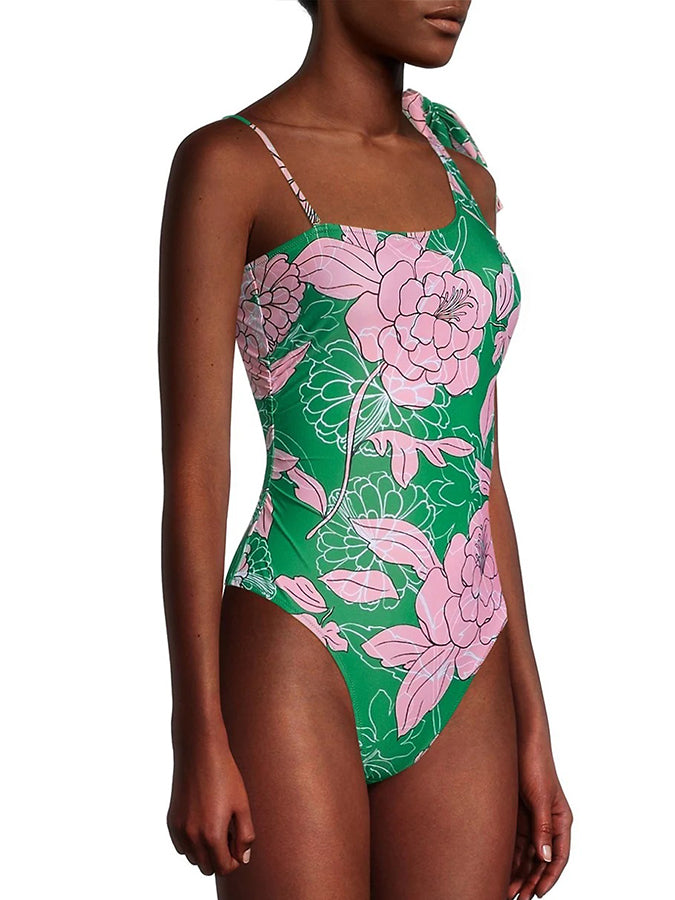 Fashion Colorblock Floral Print Beach Swimsuit One Piece Swimsuit and 