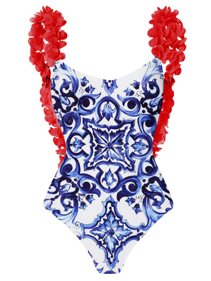 Fashion Colorblock Print Swimsuit