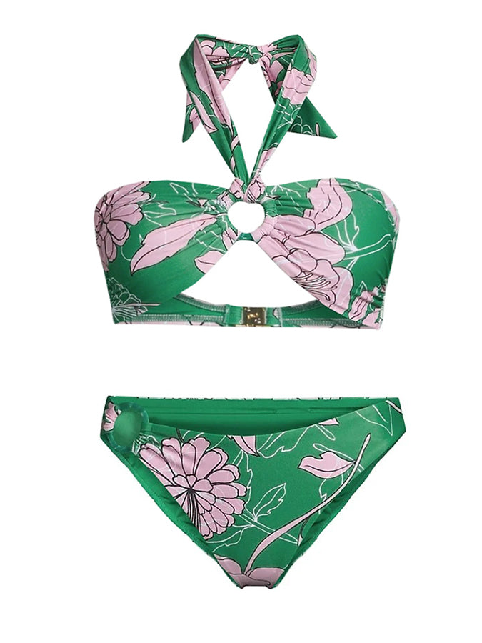 Fashion Colorblock Floral Print Beach Swimsuit One Piece Swimsuit and 