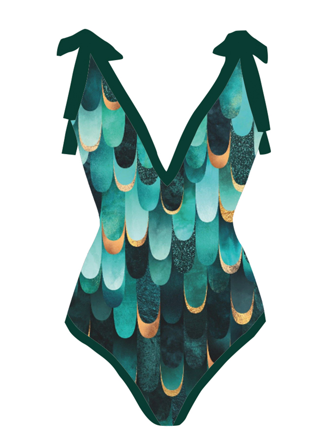 Geometric Print One Piece Swimsuits and Cover Up