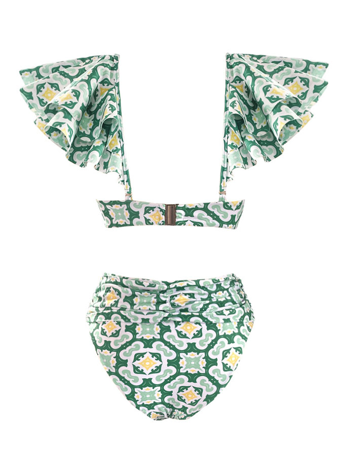 Fashion Floral Print Ruffle Bikini Gradient Set