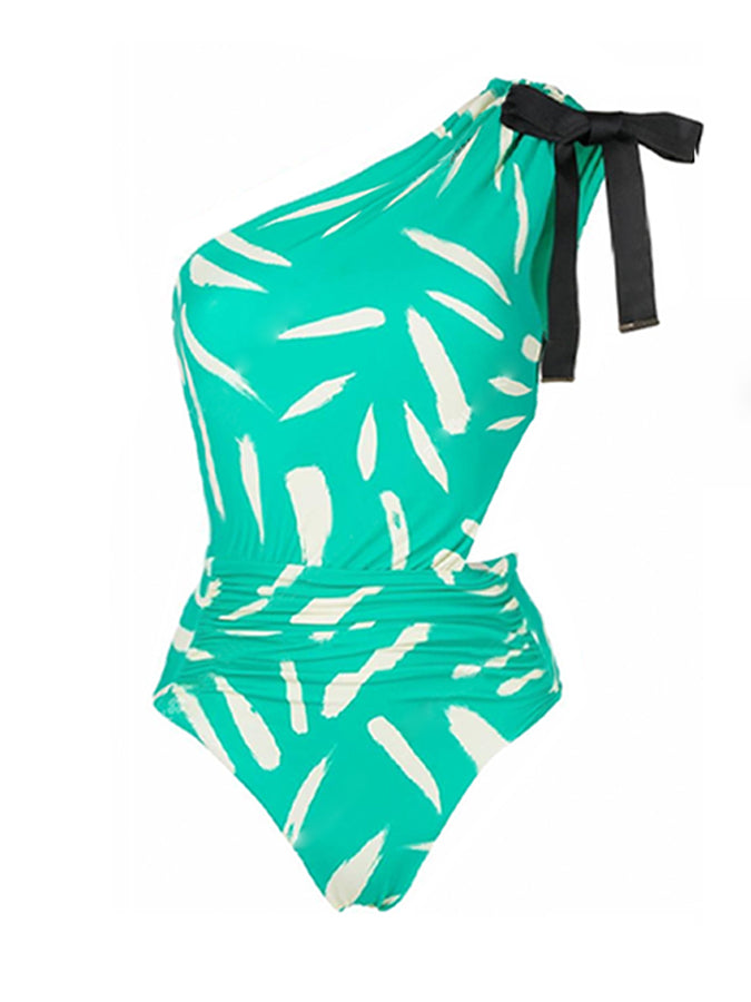 Fashion One Shoulder Print One Piece Swimsuit and Cover Up