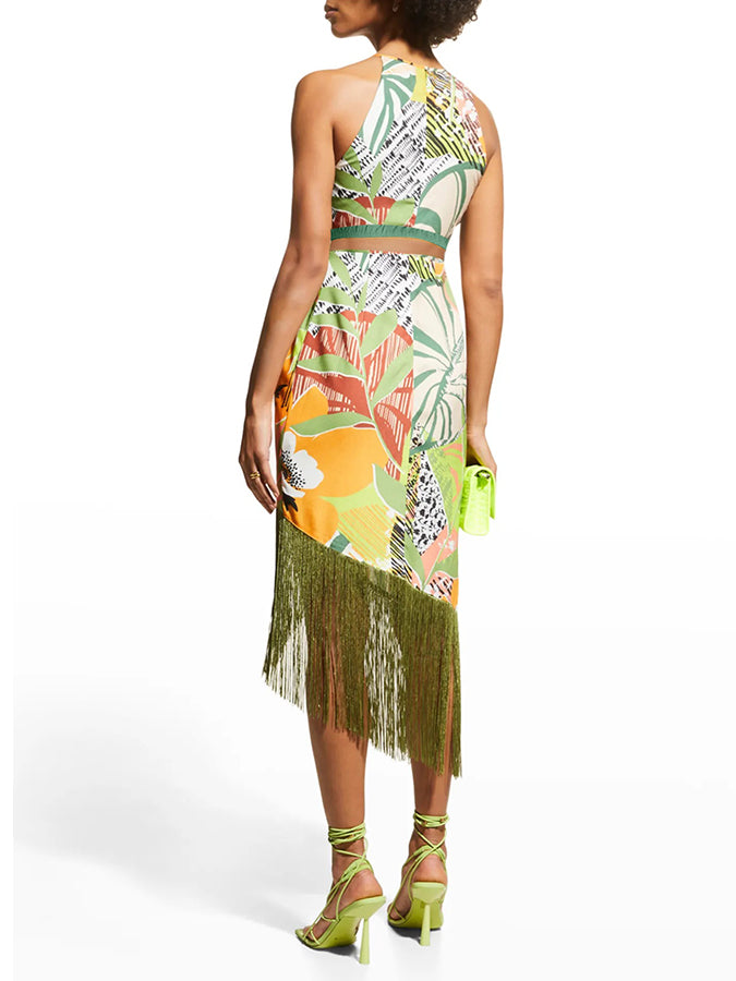 Fashion Vintage Floral Print Fringe Swimsuit And Skirt