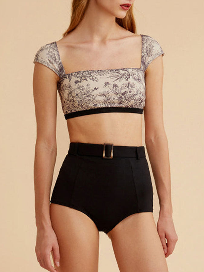 Square Neck Print Swimsuit and Cover-Up