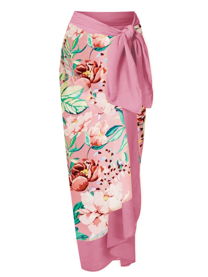 Deep V Floral Print One-Piece Swimsuit Set