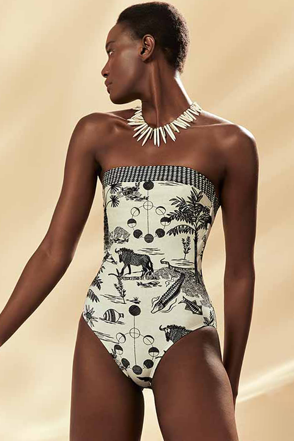 Printed Tube Top Sexy One-Piece Swimsuit