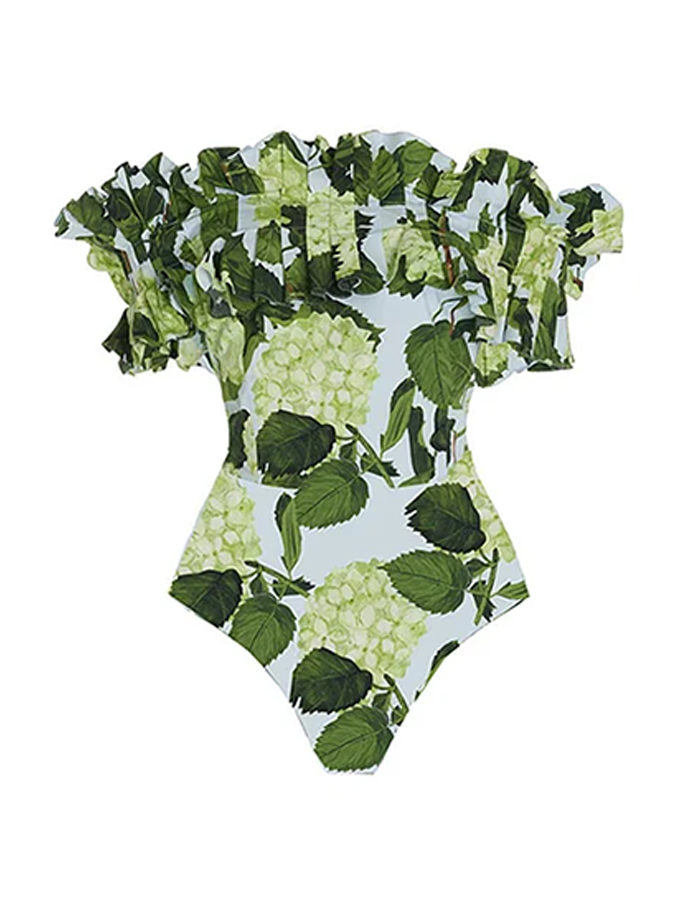 Floral Print One Piece Swimsuit and Skirt