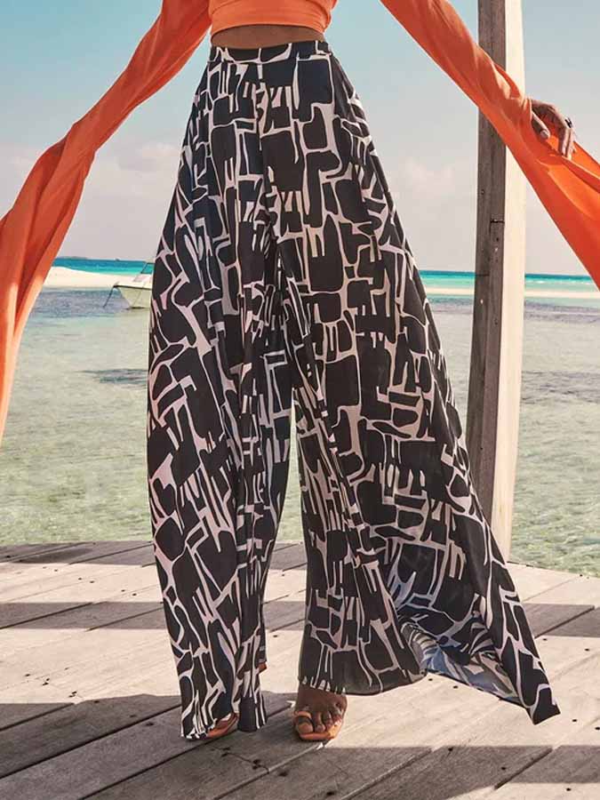 Geometric Print Ruffle One Piece Swimsuit And Cover Up