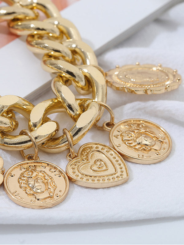 Retro Embossed Pendant Chain Geometric Punk Bracelet