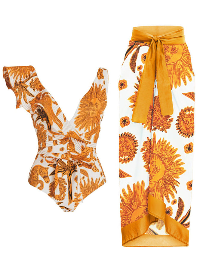 Fashion Print One Piece Swimsuit and Cover Up