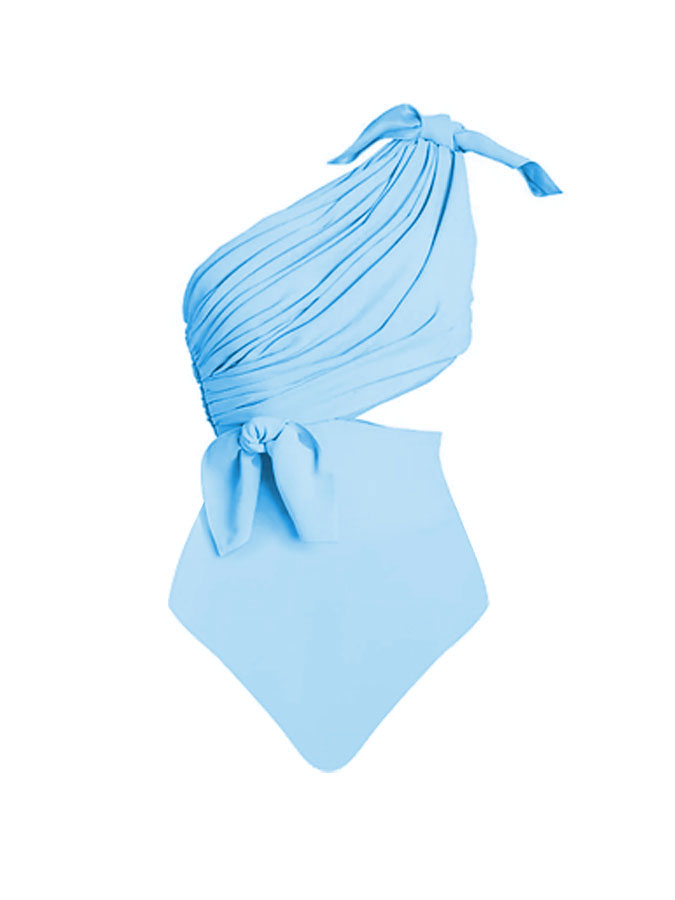 Plain One Shoulder One-Piece Swimsuit And Cover Up