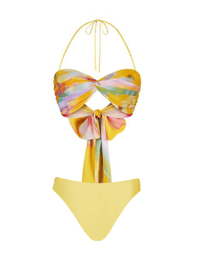 Pleated Print One Piece Swimsuits and Cover Ups