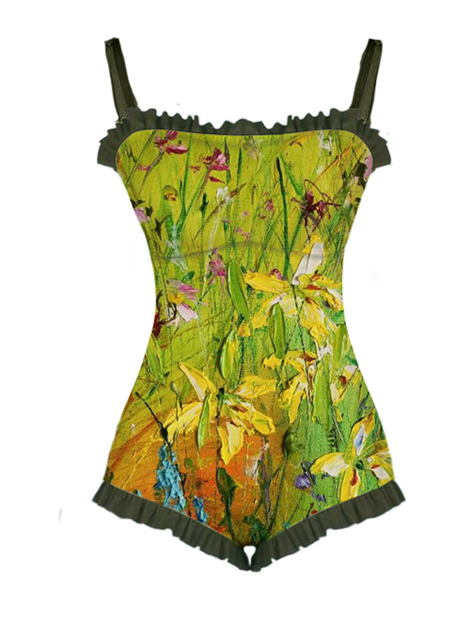 Fashion Floral Oil Print Swimsuit and Cover Up