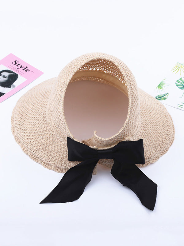 Solid Color Sunscreen Lace-Up Straw Woven Breathable Foldable Hat
