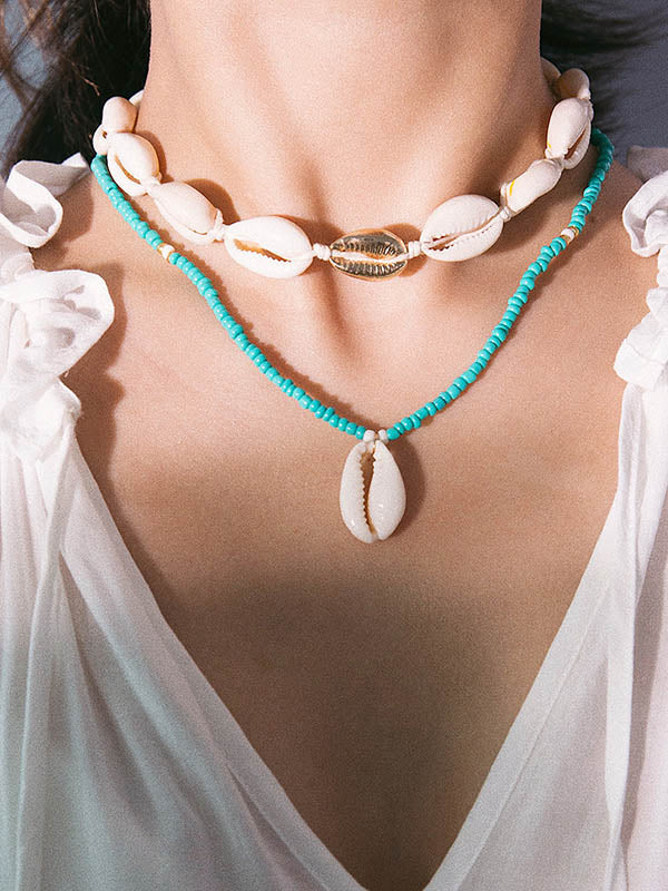 Personalized Ethnic Beaded Shell Double Layer Set Necklace
