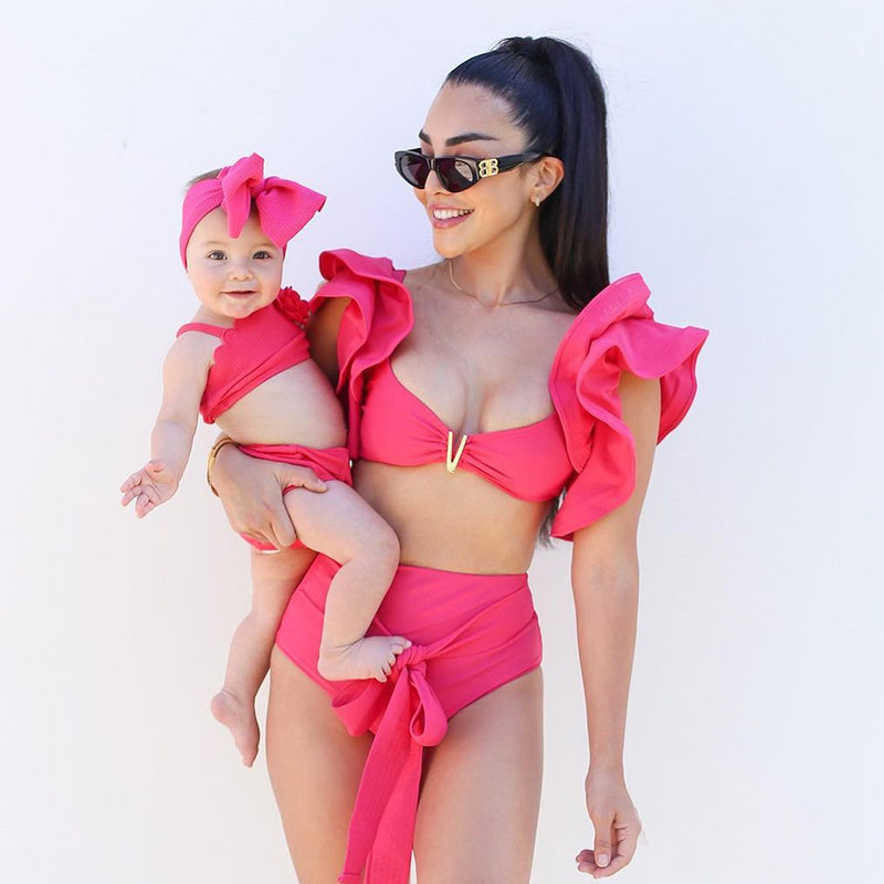 Ruffles Solid High Waist Bikini Set