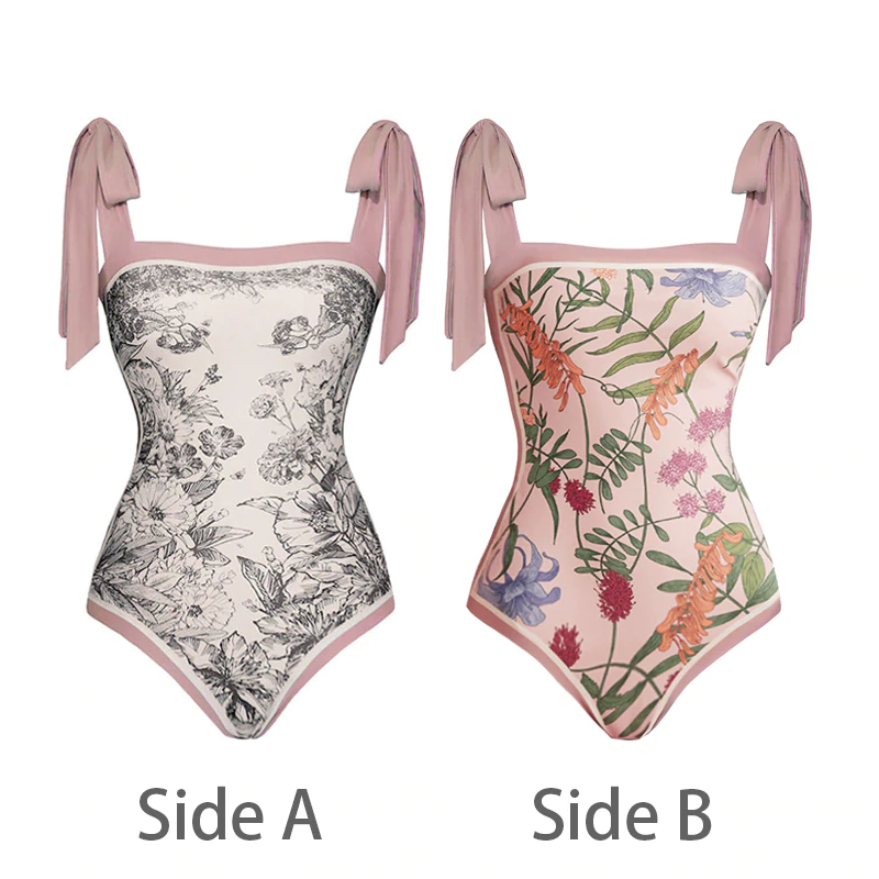 Reversible Bowknot Tie-shoulder One Piece Swimsuits and Cover Up