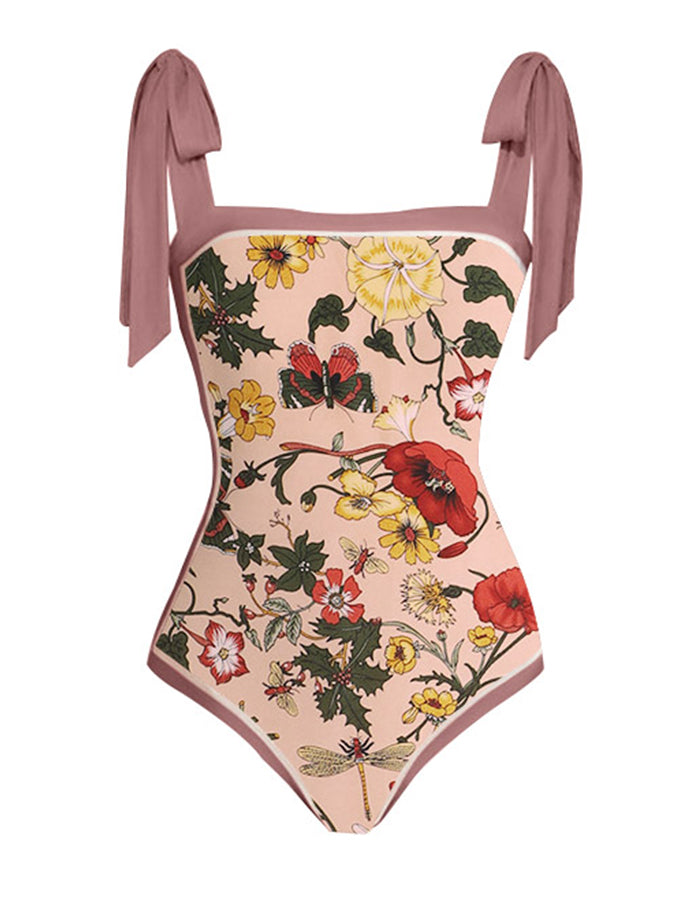 Vintage Floral Print One-Piece Swimsuit
