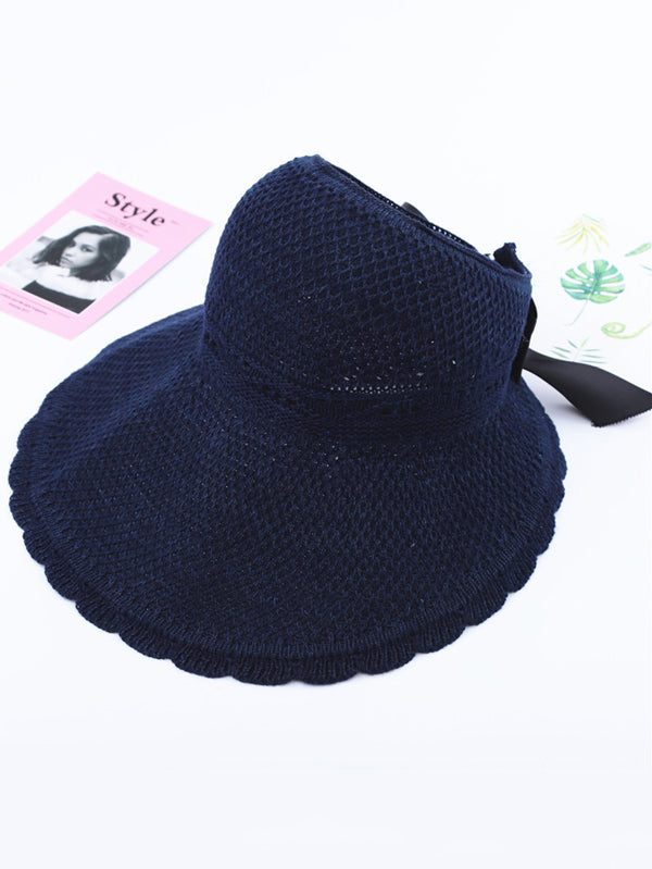 Solid Color Sunscreen Lace-Up Straw Woven Breathable Foldable Hat