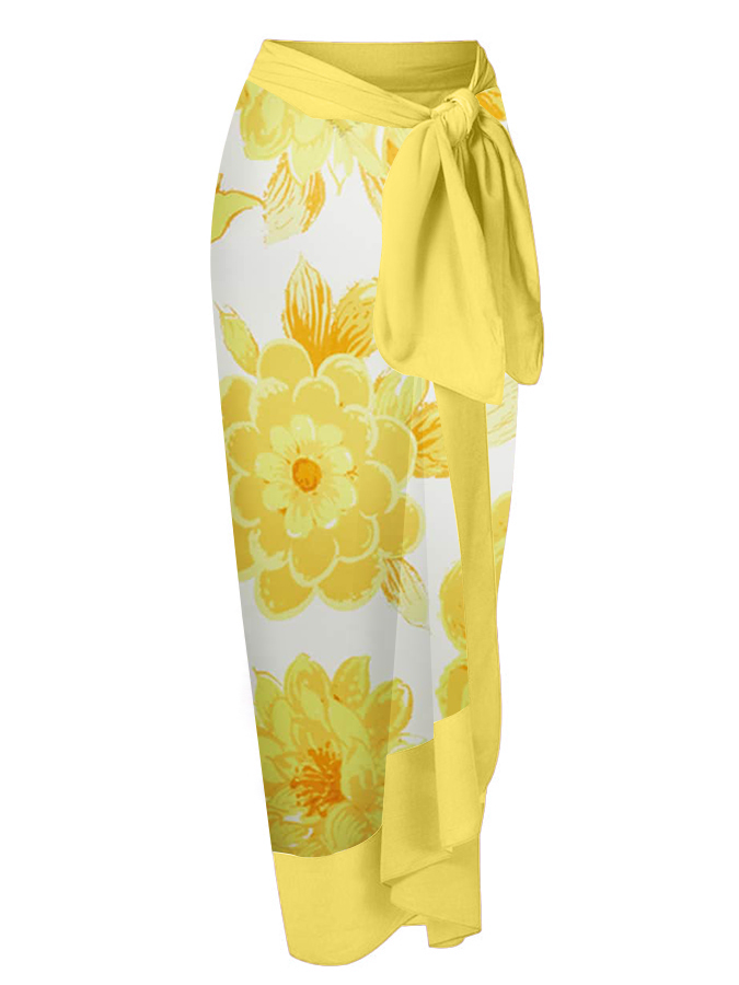 Deep V Ruffled Floral Print Swimsuit and Cover-up