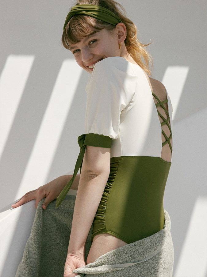 Green Fashion Panel One Piece Swimsuit