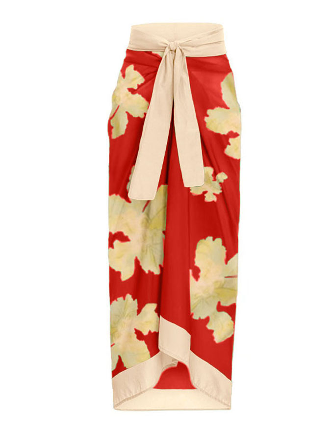 Deep V Ruffled Floral Print Swimsuit Set