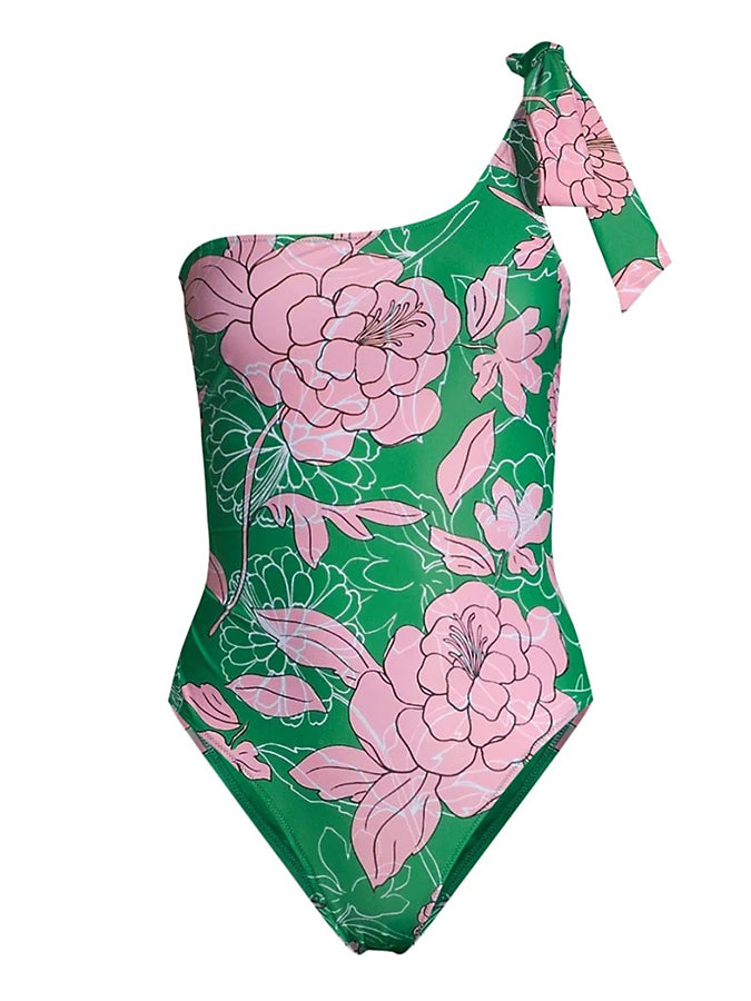 Fashion Colorblock Floral Print Beach Swimsuit One Piece Swimsuit and 