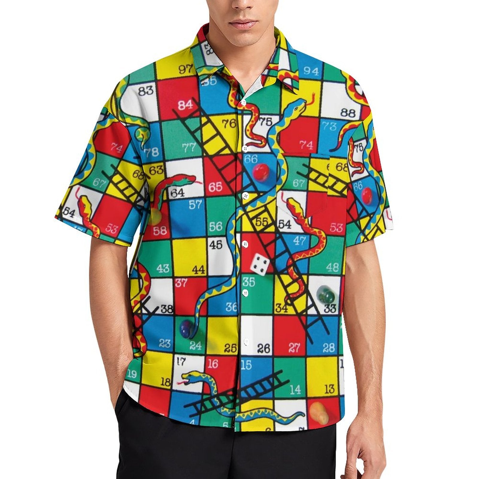 Men's Snakes N Ladders Print Casual Short Sleeve Shirt 2306102513