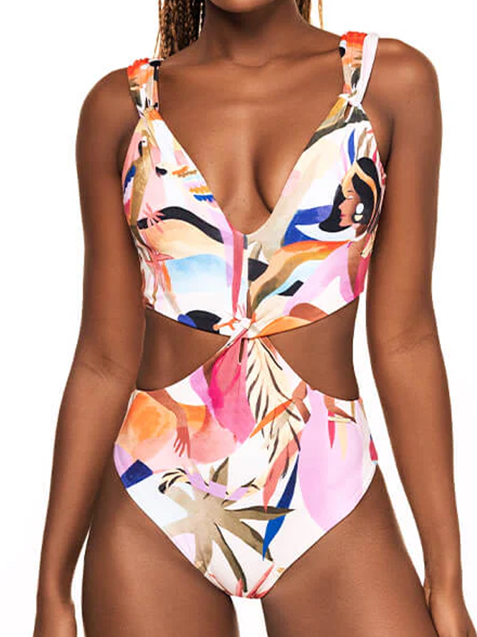 Tropical Samba Print One Piece Swimsuit And Cover Up