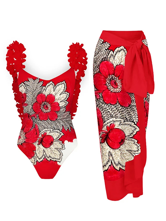 3D Petal Trim Backless One-Piece Swimsuit