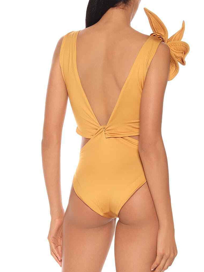 Solid Color 3D Design One Piece Swimsuit