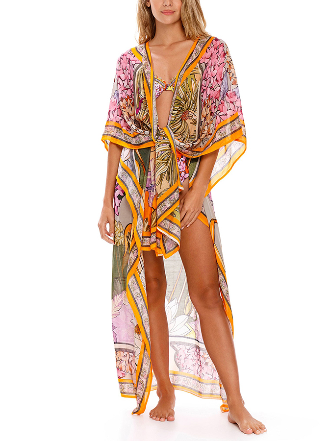 Colorblock Floral Print Beach Bikini and Cover-up
