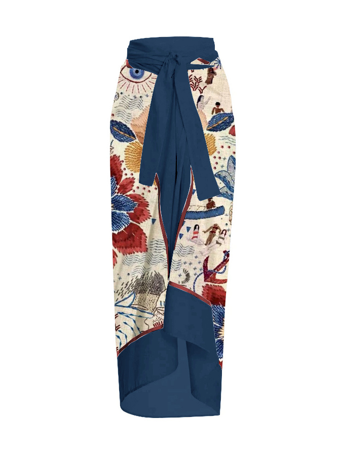 Vintage Floral Geometric Print One Piece Swimsuit And Cover Up
