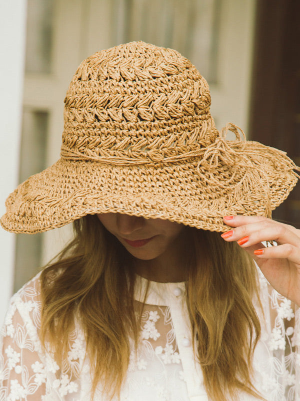 Sunscreen Solid Color Straw Woven Hollow Breathable Foldable Hat