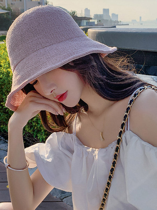 Vacation Casual Solid Color Woven Fisherman Hat