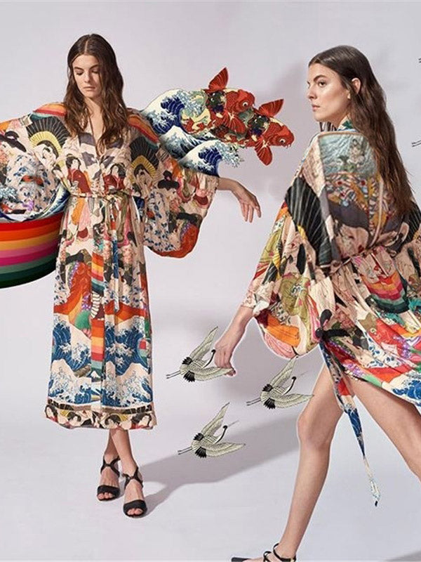 Quick-Drying Kimono Printing Loose Cardigan Cover-Up Swimwear