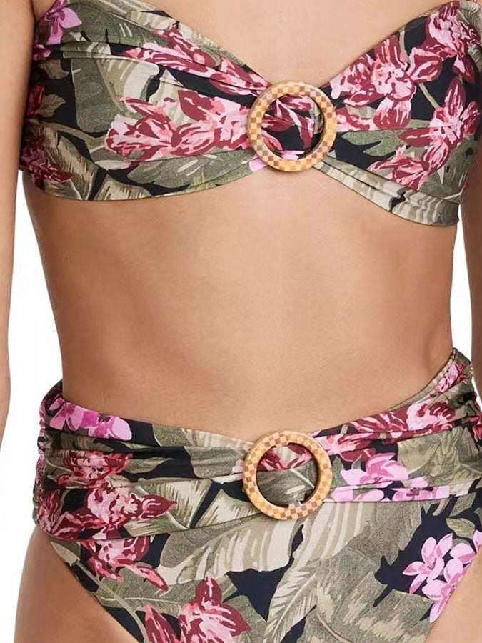 Fashion Printed One-Shoulder Ruffled Bikini and Cover Up