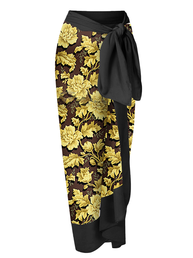 Reversible Bowknot Tie-shoulder One Piece Swimsuit and Sarong