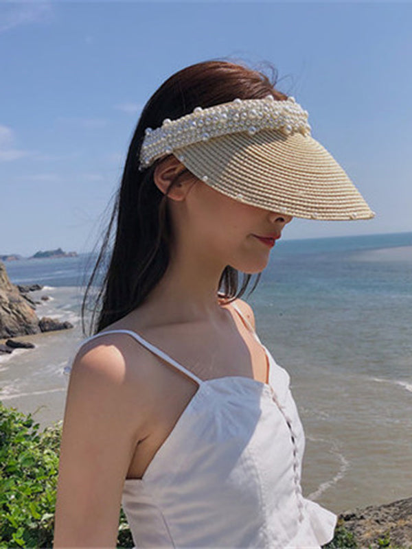 Beaded Decorated Sunscreen Straw Woven Breathable Cap