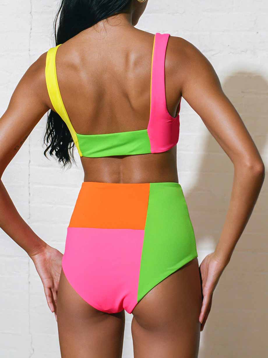 Fluorescent Colorblock Beach Bikini