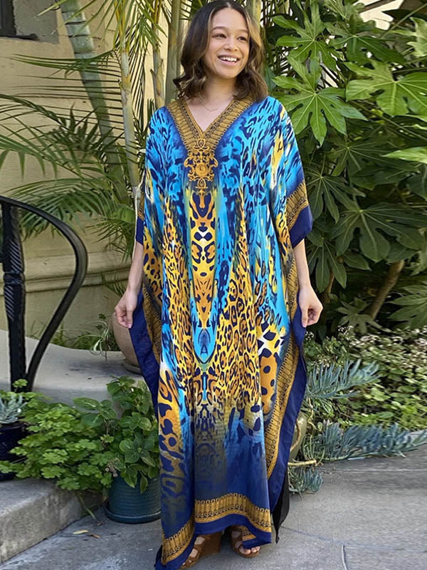 Sexy V-Neck Animal Print Loose Split-Side Cover-Up Swimwear