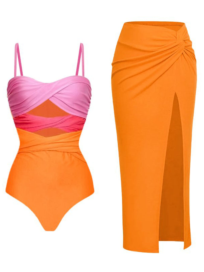 Fashion Colorblock Beach One Piece Swimsuit