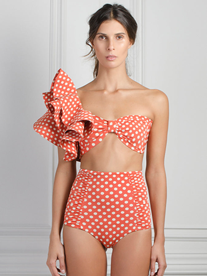 Ruffled Polka-Dot Print Bikini
