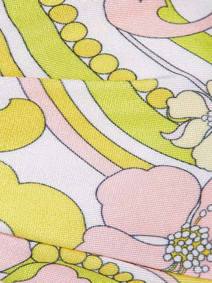 Yellow Printed Split Swimsuit