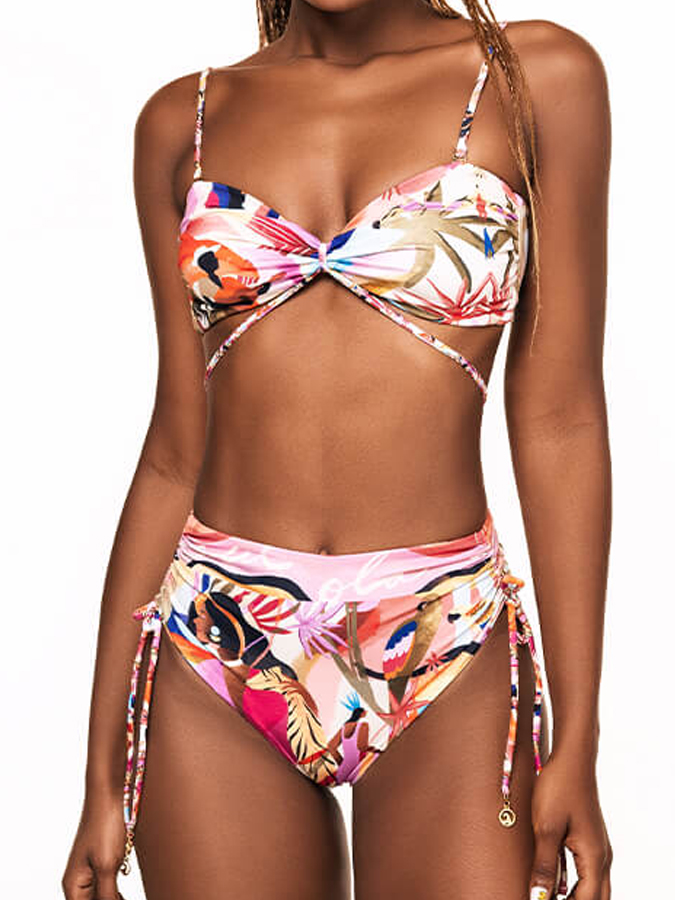 Tropical Flower and Bird Print Bikini And Cover Up