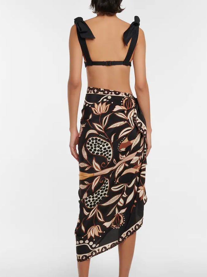 Lace-Up Print Bikini Swimsuit Set