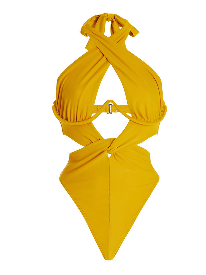 Fashion Sexy Solid Color Open Back One Piece Swimsuit