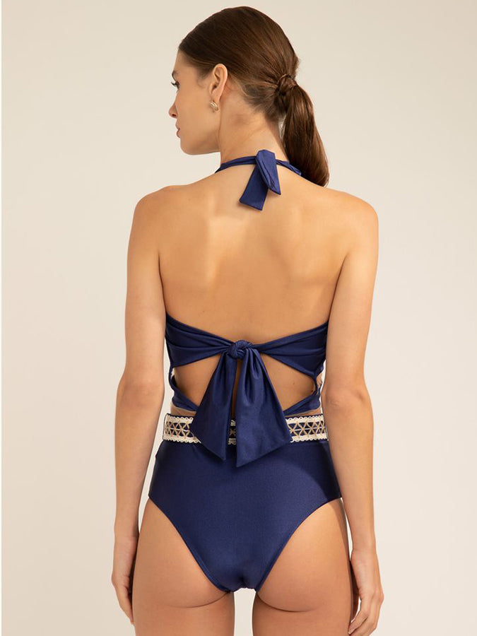 Halter Neck Tie Panel One Piece Swimsuit