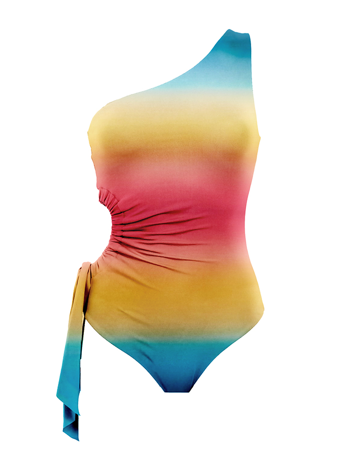 Fashion One-Shoulder Gradient Print One-Piece Swimsuit Set